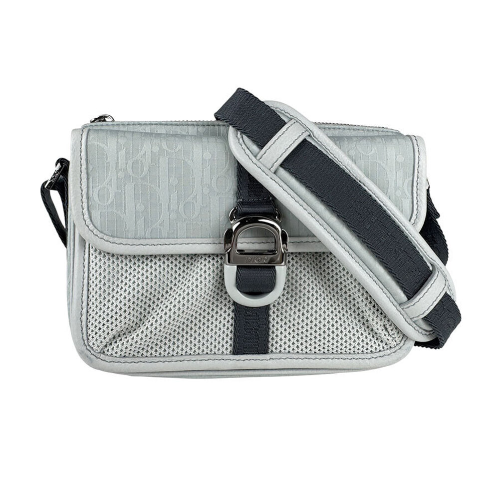 Dior crossbody shoulder bag satin canvas blue gray